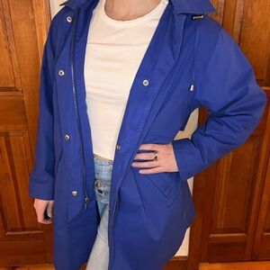 Vintage London Fog Blue Rain Trench Coat Hood Preppy Old Money Dopamine Gorpcore